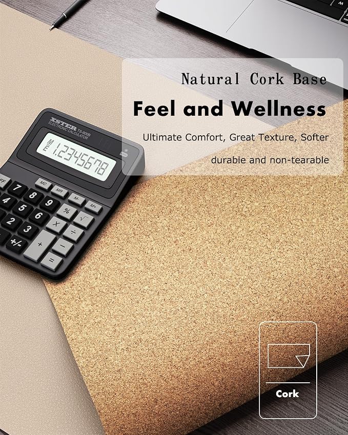YSAGi Double-Sided Desk Pad, 31.5"x15.7" Leather Desk Mat, Eco Cork Desk Pad Protector,Large Mouse Pad,Waterproof Desk Blotter for Office/Home (Beige/Cork)