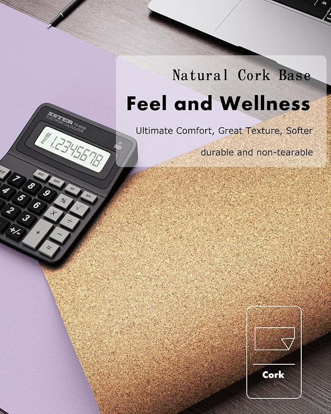 YSAGi Double-Sided Desk Pad, 31.5"x15.7"Leather Desk Mat, Eco Cork Desk Pad Protector,Large Mouse Pad,Waterproof Desk Blotter for Office/Home(Light Purple)