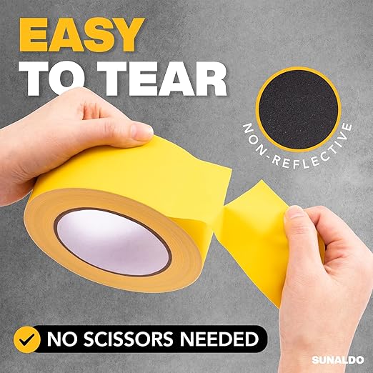 Gaffers Tape Heavy Duty, Easy to Rip, Residue-Free Professional Grade Floor Tape for Electrical Cords, Matte Finish Non Reflective, Weather Resistant (3, Yellow, 2" x 30 Yards)
