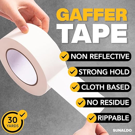 Gaffers Tape Heavy Duty, Easy to Rip, Residue-Free Professional Grade Floor Tape for Electrical Cords, Matte Finish Non Reflective, Weather Resistant (6, White, 2" x 30 Yards)