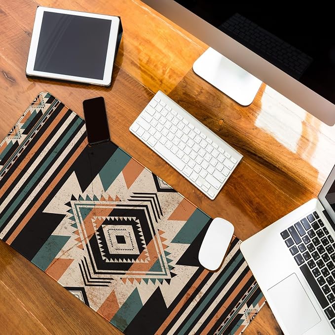 Aztec Western Mouse Pad, Western Desk Mat Accessories 23.6x11.8 | Vintage Aztec Desk Mat, Native American Mouse Pads, Western Desk Accessories, Cowboys Gaming Mats,Western Office Decor