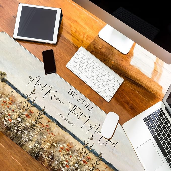 Christian Desk Mat Bible Flroal Mouse Pad for Desktop 31.5x11.8 | PSALM 46:10, Religious Mouse Pad for Desk, Jesus Aesthetic Desktop Mats for Desk, Bible Office Decoration for Women