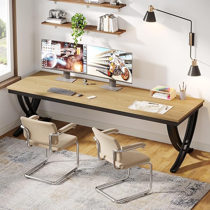 Tribesigns 2 Person Office Computer Desk, 78.7-Inch Extra Long Desk, Large Double Desk for Two People, Workstation Work Desk for Home Office with Stylish Legs (Natural)