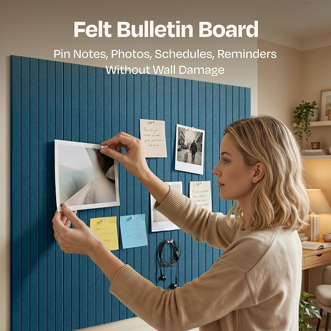 X-Large Cork Board Alternative 12-Pack Felt Bulletin Board Thick and Decorative Pin Board for Home Office Walls 47.24 x 35.43 Inches with 72 Adhesive Tabs - [Ocean Turquoise]