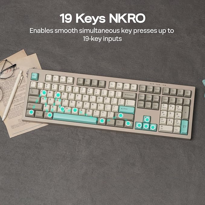 MechLands Aula S102 Membrane Gaming Keyboard w/Number Pad, 100% Full Size | Silent Keyboard for Office/PC Game, USB-C Wired, RGB Backlit, Creamy Silicone Structure, Ergonomic Stands (Grey)