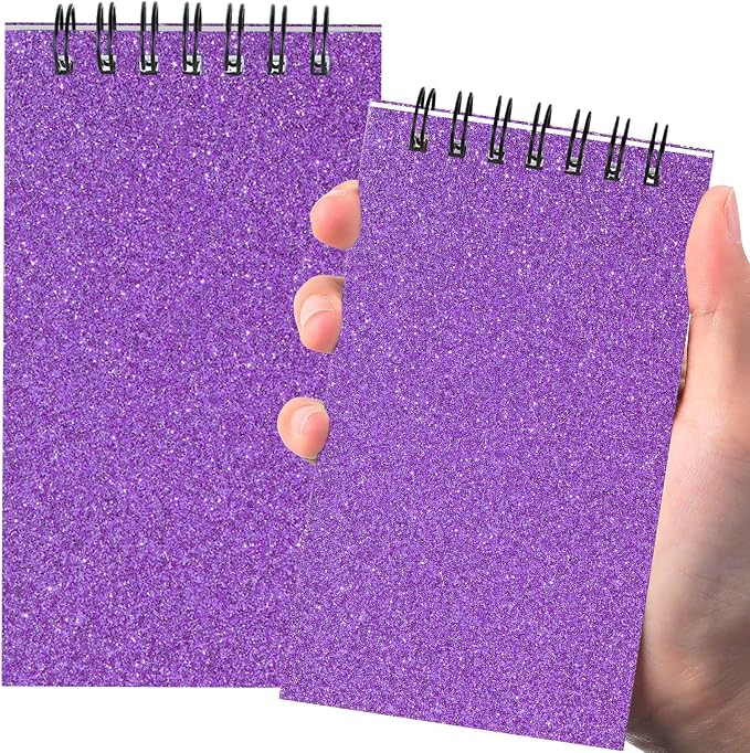 Tenceur 2 Pcs Pocket Notebook Small 3x5 Inch Glitter Purple Top Spiral Notepads Bound Notebook with Lined 120 Pages Mini Memo Pads for Office College Nurse Essentials Back to School Gift
