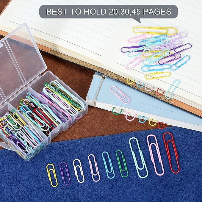 Paper Clips, 110Pcs Colored Paper Clip Assorted Sizes (2 inch & 1.3 inch,1.1 inch), Largr PaperClips, Small Medium Paper Clips for Office Supplies Document Organizing, Colorful and Heavy Duty
