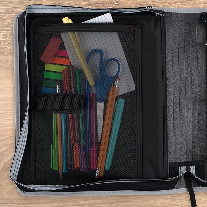 Five Star Zipper Binder 2 Inch O-Rings Case Organiser with Multi-Access and 5-Tab Expanding File Folder, 850 Sheet Capacity, Crimson Fade (290010K)