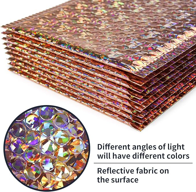 30 PCS 7 x 11 Inch Holographic Mailer, Mailing Envelopes Bubble Padded, Poly Bubble Mailers Padded Envelope Waterproof, Self Sealing Cushion Envelopes for Mailing Packing Shipping (Gold)