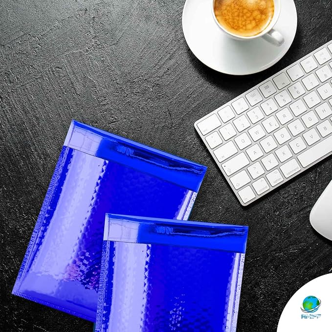 Glamour Metallic Bubble Mailers 8.5 x 11 Inches Blue, 100 Pack Padded Envelopes for Shipping, Mailing, Packaging Protection