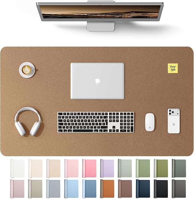 YSAGi Leather Desk Protector, Office Mat, Large Mouse Mat, Non-Slip PU Leather Blotter, Laptop Desk Mat, Waterproof Writing Pad for Office and Home(Shiny Bronze, 40" x 24")