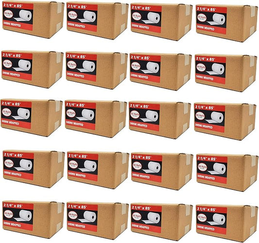 (1000 Rolls) 2 1/4 x 85 Thermal Paper Receipt Rolls 2.25 x 85 ft, 55 GSM Premium Quality German Paper Fits All Credit Card Terminals Verifone VX510 VX570 FD50 BPA Free from BuyRegisterRolls