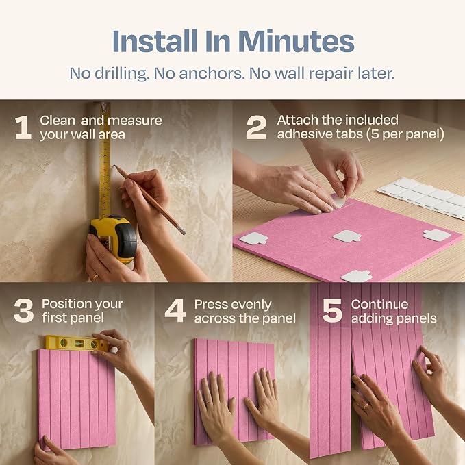 X-Large Cork Board Alternative 12-Pack Felt Bulletin Board Thick and Decorative Pin Board for Home Office Walls 47.24 x 35.43 Inches with 72 Adhesive Tabs - [Chic Pink]