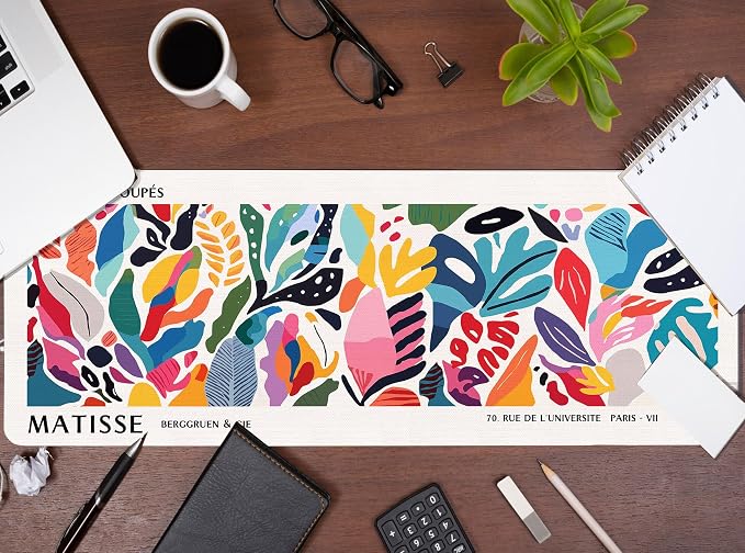 Abstract Computer Desk Mat Matisse Boho Mouse Pad 31.5x11.8 | Aesthetic Desk Matt for Desktop, Floral Long Keyboard Mats,Colorful Desk Decor, Office Decoration for Women