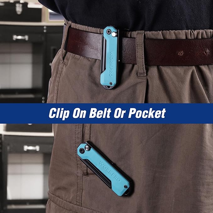 WORKPRO EDC Folding Utility Knife, Mini Box Cutter with Quick Open Axis Lock, Quick Change Blade Razor Knife, Foldable Small Pocket Knife with Belt Clip