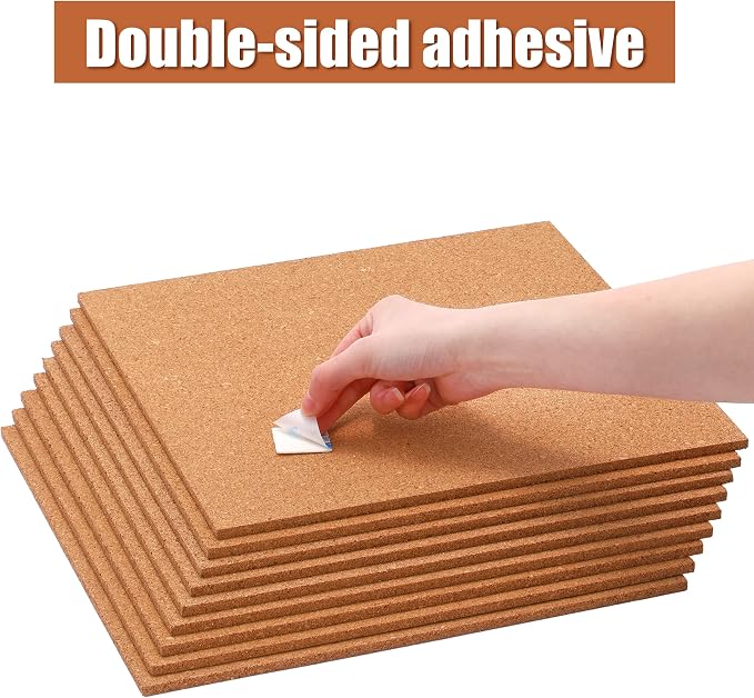 SUNGIFT Cork Board 12"x12" -12 Pack Square Decorative Cork Tiles 1/4" Thick | Bulletin Boards with 100 PCS Push Pins, Double-sided Adhesive Corkboards Tiles For Wall Office