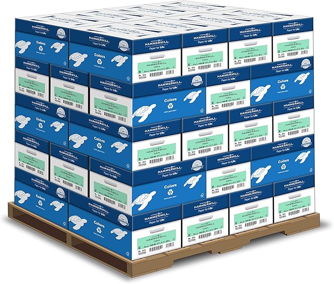Hammermill Colored Paper, 20 lb Green Printer Paper, 8.5 x 11-1 Pallet, 40 Cases (200,000 Sheets) - Made in the USA, Pastel Paper, 103366P