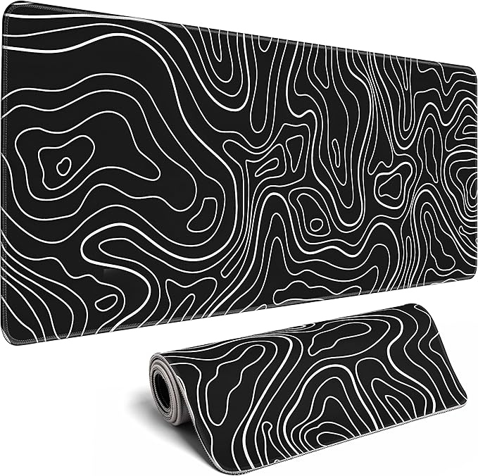 Topographic Contour Gaming Mouse Pad，Large XL Mouse Pad Big Mouse mat,Long Computer Keyboard with 3mm Non-Slip Base and Stitched Edge for Gaming Home Office Work，31.5x11.8in