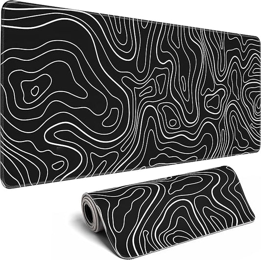 Topographic Contour Gaming Mouse Pad，Large XL Mouse Pad Big Mouse mat,Long Computer Keyboard with 3mm Non-Slip Base and Stitched Edge for Gaming Home Office Work，31.5x11.8in