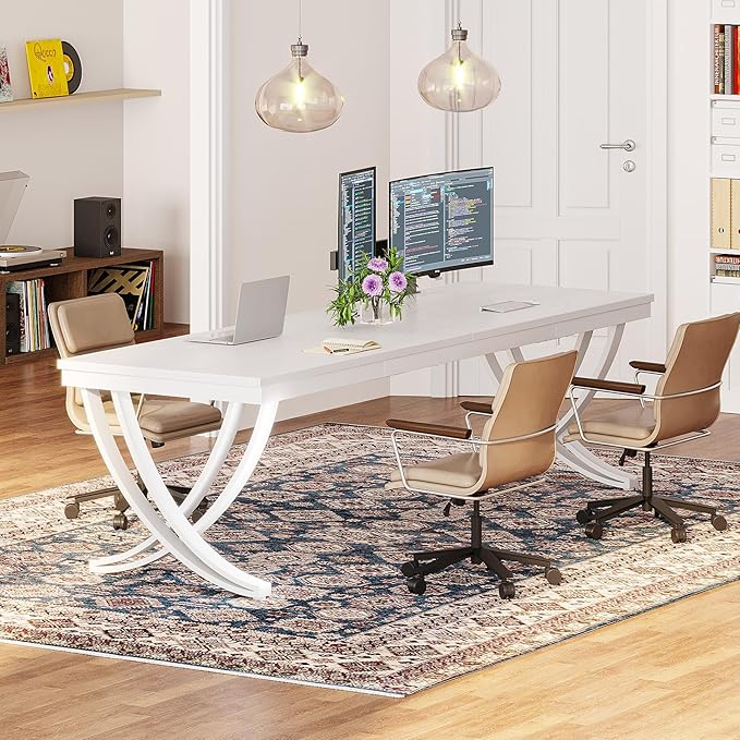 Tribesigns 2-Person Office Computer Desk, 78.7-Inch Extra Long Desk, Large Double Writing Desk for Home Office, Workstation Work Desk for Two People with Stylish Legs (White)