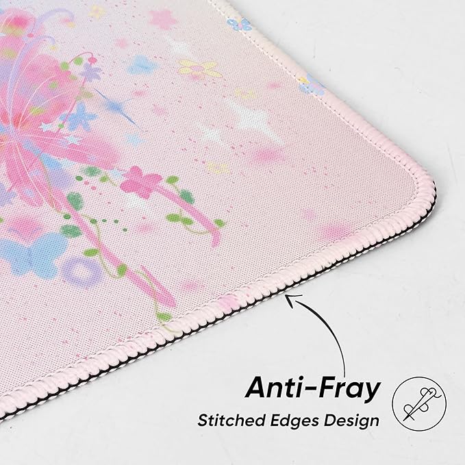 Premium Stitched Mouse Pad 10.2 x 8.3 in | Smooth, Washable Desk Mat with Non-Slip Base | Personalized Cute MousePads for Gaming,Work,Laptop, Computer, Office, Home (Pink Butterfly dream)