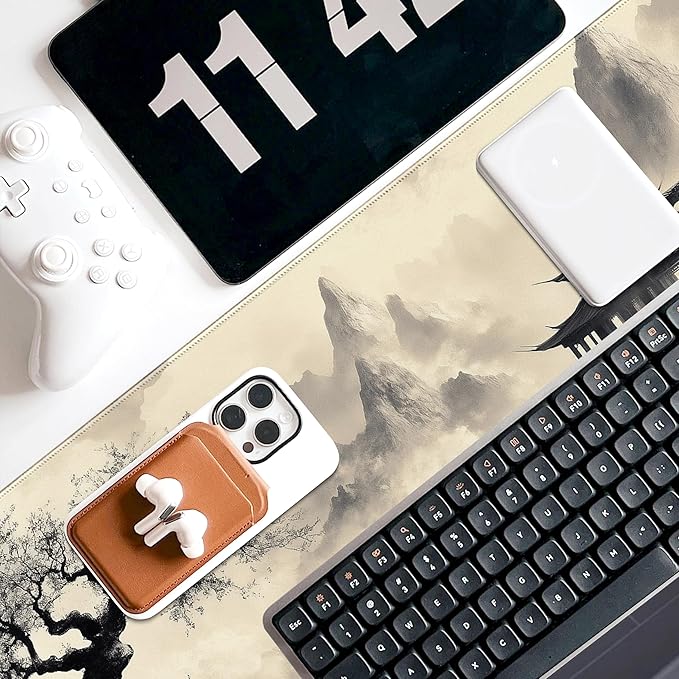 Watercolor Cherry BlossomLong Gaming Mouse Pad Extended Anime Large Desk Pad with Non-Slip Base Full Keyboard Mat with Stitched Edges for Gaming and Office 31.5 x 11.8 inches