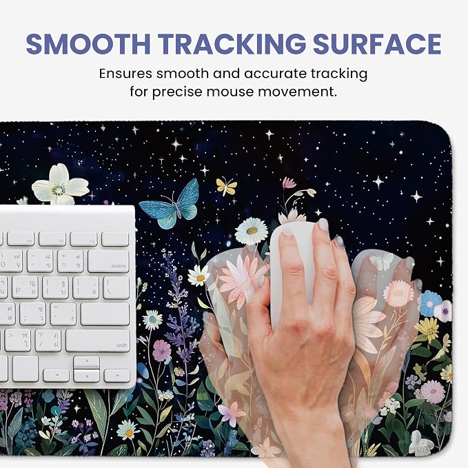 Aesthetic Desk Mat, Cute Celestial Garden Desk Pad Protector for Work & Decor, 31.5" x 11.8", Pretty Non-Slip Extended Mouse Pad for Office or Home