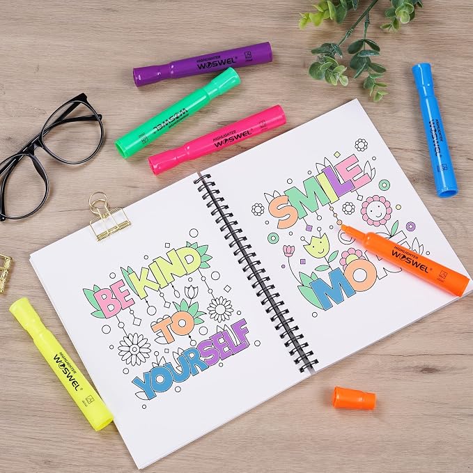 WOSWEL Highlighters Bulk, 72 Pack Tank Style Highlighters Assorted Fluorescent Colors Set, 6 Bright Colors Chisel Tip Highlighter Markers for Kid and Adult Coloring, Highlighting as School Supplies