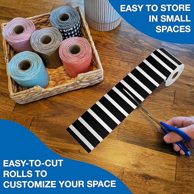 Carson Dellosa Education 65Ft of Black and White Stripes Bulletin Board Borders, 1 Roll of Trim for Rolling Whiteboard, Posterboard, Party, Office Decorations, and Classroom Decor