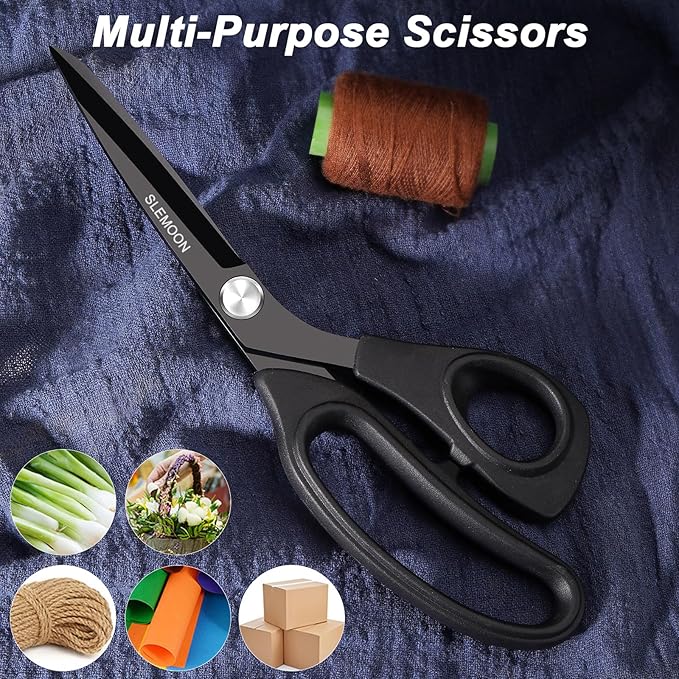 9" Scissors All Purpose, Heavy Duty Professional Tailor Scissors for Fabric Cutting, Leather Craft & Sewing Projects, Black