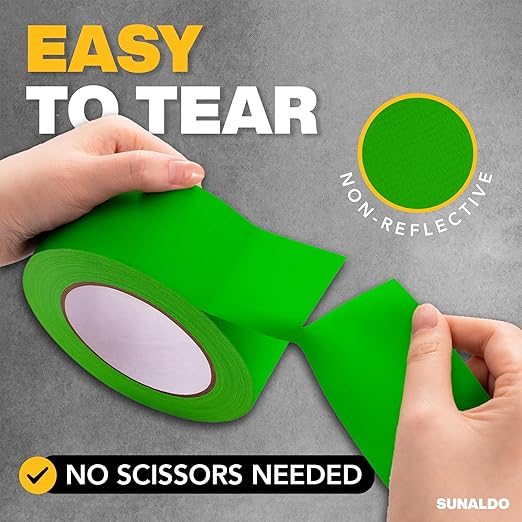 Gaffers Tape Heavy Duty, Easy to Rip, Residue-Free Professional Grade Floor Tape for Electrical Cords, Matte Finish Non Reflective, Weather Resistant (3, Green, 2" x 30 Yards)