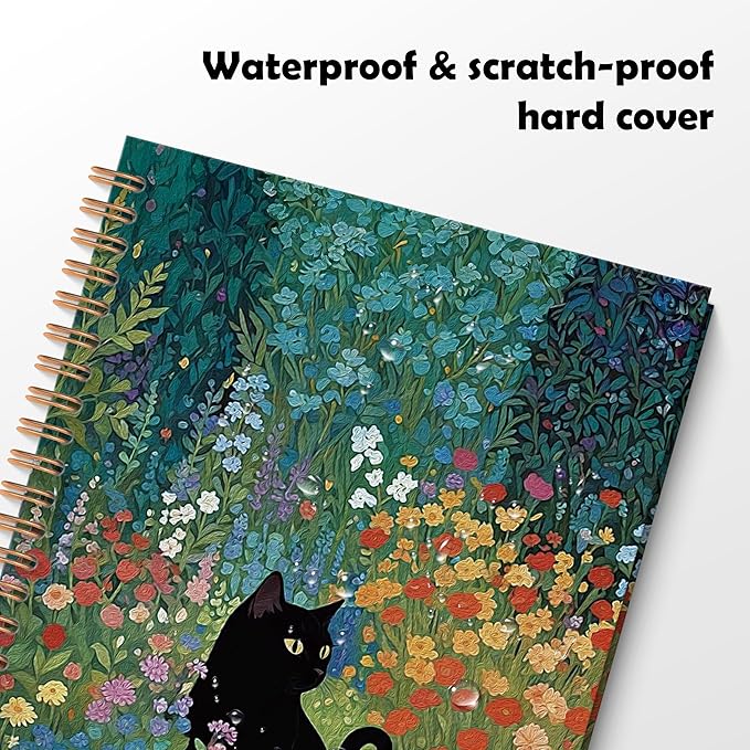 Wildflower Black Cat Spiral Notebook, Black Cat Gifts Journal, Cats Lovers Mom Lady Gifts Journal Notebook, 5.5x8.3 Inch