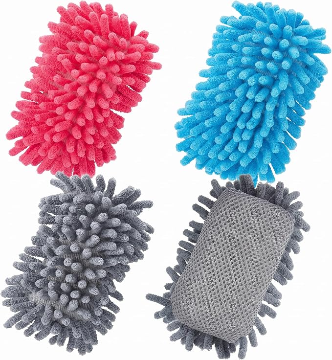 Zonon 4 Pcs 5" x 3" Dry Erase Eraser, Gray, Blue and Pink | Microfiber Shag Washable Whiteboard Erasers for Markers and Chalk, Reusable Board Cleaners, Classroom Office Home Use