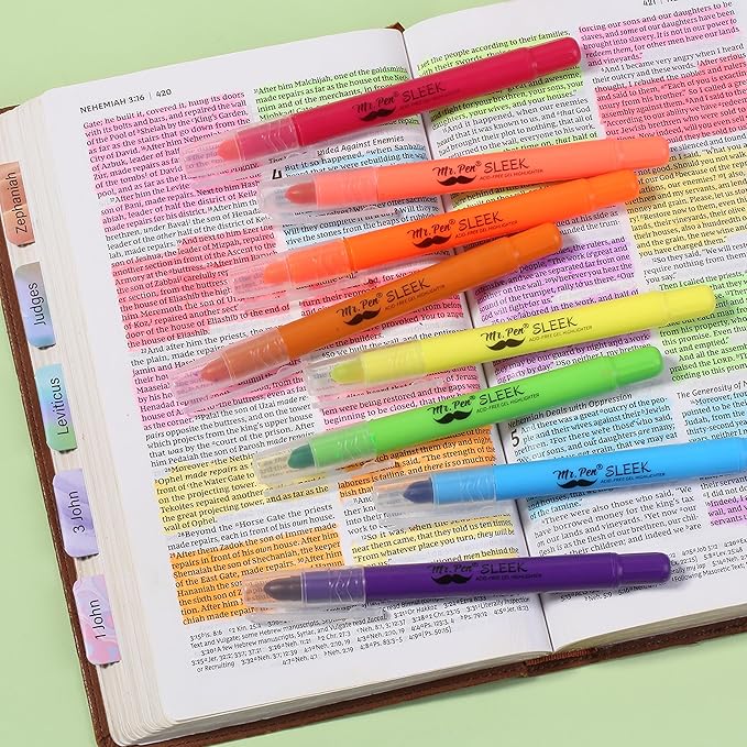Mr. Pen No Bleed Gel Highlighter, Bible Highlighters, Assorted Colors, Pack of 8