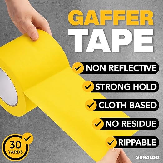 Gaffers Tape Heavy Duty, Easy to Rip, Residue-Free Professional Grade Floor Tape for Electrical Cords, Matte Finish Non Reflective, Weather Resistant (1, Yellow, 4" x 30 Yards)