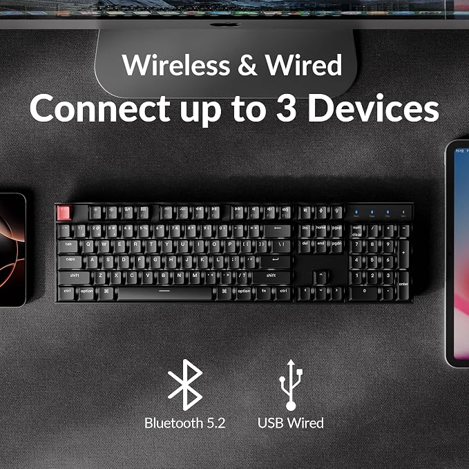 Keychron K10 Version 2 Full Size 104 Keys Bluetooth Wireless Mechanical Gaming Keyboard for Mac Windows Super Red Switch White LED Backlight/USB C Wired Computer Keyboard
