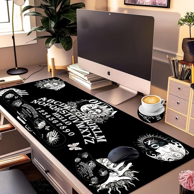 Large Gaming Mouse Pad Set 35.4 x 15.7 with Keyboard Wrist Rest, Wrist Support, and Coaster Memory Foam Smooth Desk Pad Mousepad for Home Office School - Ouija Board