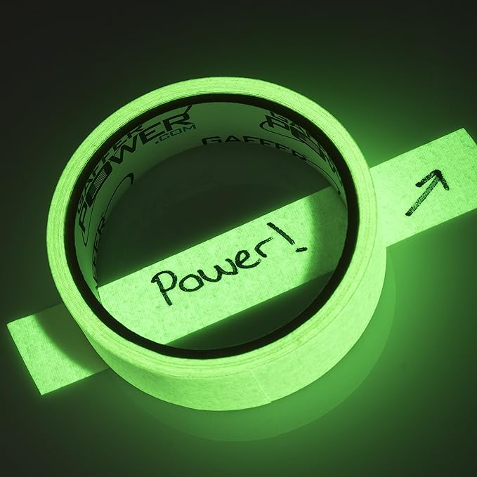 Gaffer Power Glow in The Dark Gaffer Tape 1” x 15 ft – Photoluminescent Safety Tape, No Residue, Made in USA, Cloth Tape for Stairs, Exits, Walkways & Hazard Marking