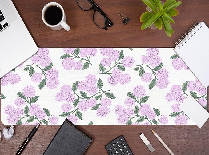 Hydrangea Mouse Pad, Pink Flroal Desk Mat 31.5x11.8 | Flroal Office Decor, Pink DeskAccessories, Aesthetic Mouse Pad for Desk, Long Desk Matt, Hydrangeas Gifts for Women