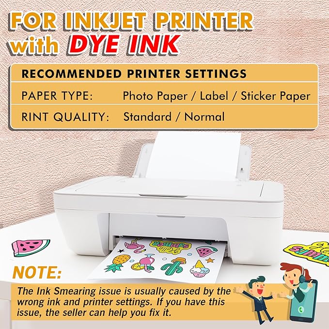 (50 Sheets) Koala Glossy Sticker Paper for Inkjet Printer, Printable Sticker Paper White, 8.5x11 Inch Self-Adhesive Photo Sticker Printer Paper