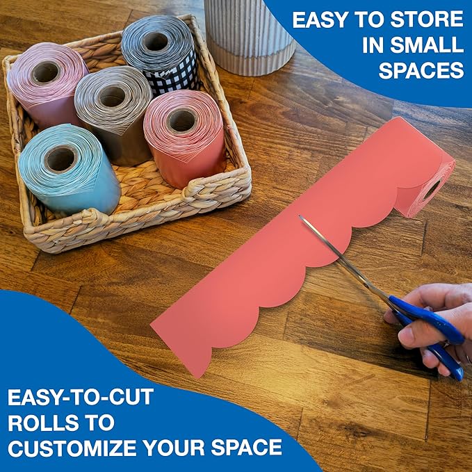 Carson Dellosa 65Ft of Salmon Pink Bulletin Board Borders, 1 Roll of Scalloped Trim for Rolling Whiteboard, Cork and Posterboard, Party, Spring Decorations, and Classroom Decor