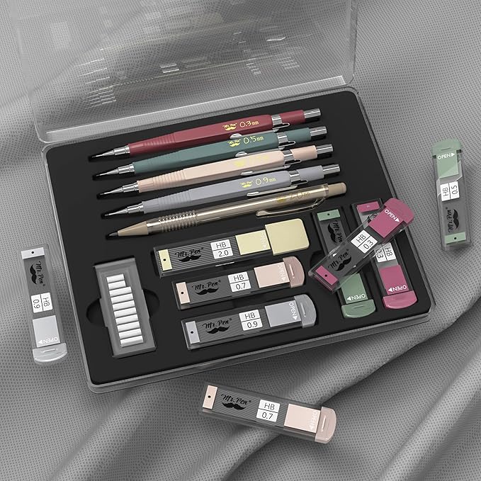 Mr. Pen- Mechanical Pencil Set with Leads and Eraser Refills, 5 Sizes - 0.3, 0.5, 0.7, 0.9 and 2 Millimeters, for Drafting, Drawing and Sketching