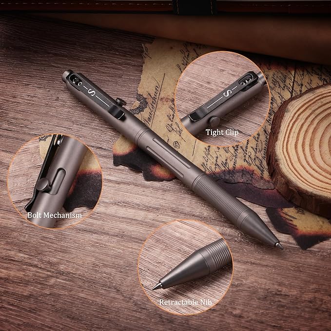 SMOOTHERPRO Titanium Bolt Action Pen Compatible with Pilot G2 Refill Stainless Steel Pocket Clip for EDC Signature Business Writing Journaling Stone Wash Black(RG341)