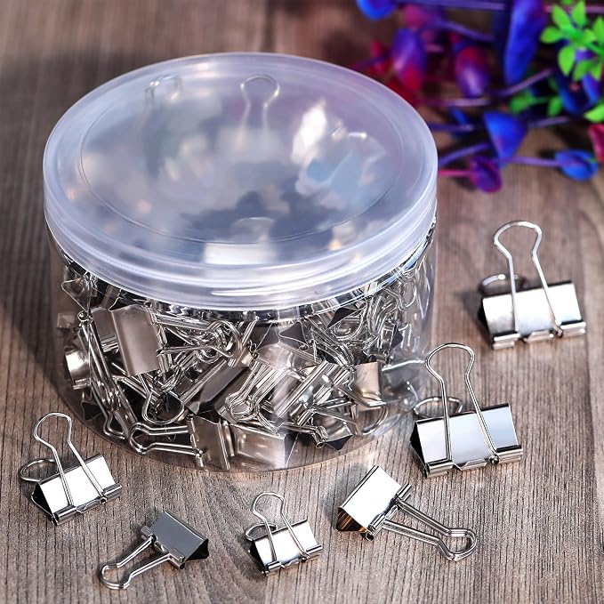 TecUnite 150 Pcs Silver Binder Clips Assorted Sizes | 3 Sizes Metal Small Binder Paper Clips for Office Home School Supplies, 1 in, 0.75 in, 0.60 in