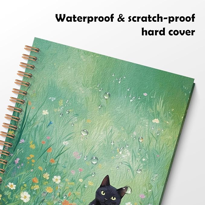 ROXMART Black Cat Wildflower Field Spiral Notebook, Black Cat Gifts Journal, Gifts for Cats Lovers, Rustic Floral Cute Kitty Kitten Hardcover Notebook Journal, 5.5x8.3 Inch