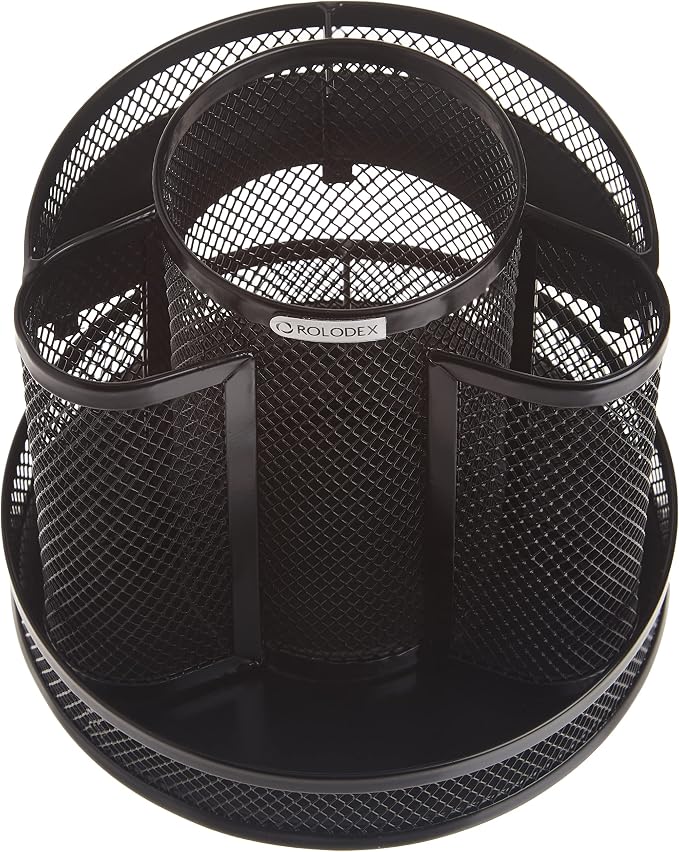 Rolodex Desk Organizer Rotating Office Supply Caddy Mesh Black (6.5" x 6.5" x 6.25") (Pack of 8)