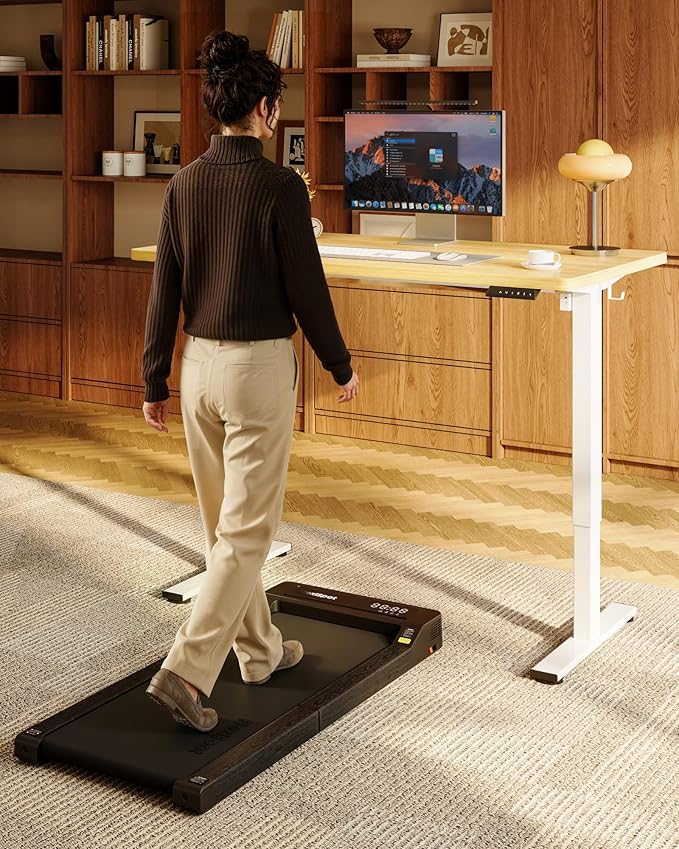FLEXISPOT EN1 One-Piece Standing Desk, 48"x24" Seamless Desktop Electric Height Adjustable for Home Office, Study Rooms & Multi-Device Workstations, Maple(White Frame)