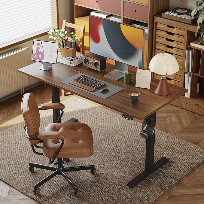 Agilestic 40*24 Inch Height Adjustable Electric Standing Desk, Dark Walnut | Sit Stand Up Computer Desk, Memory Presets, Stable Steel Frame,154 lbs, Easy Assembly, Splice Board, Home Office, Studying