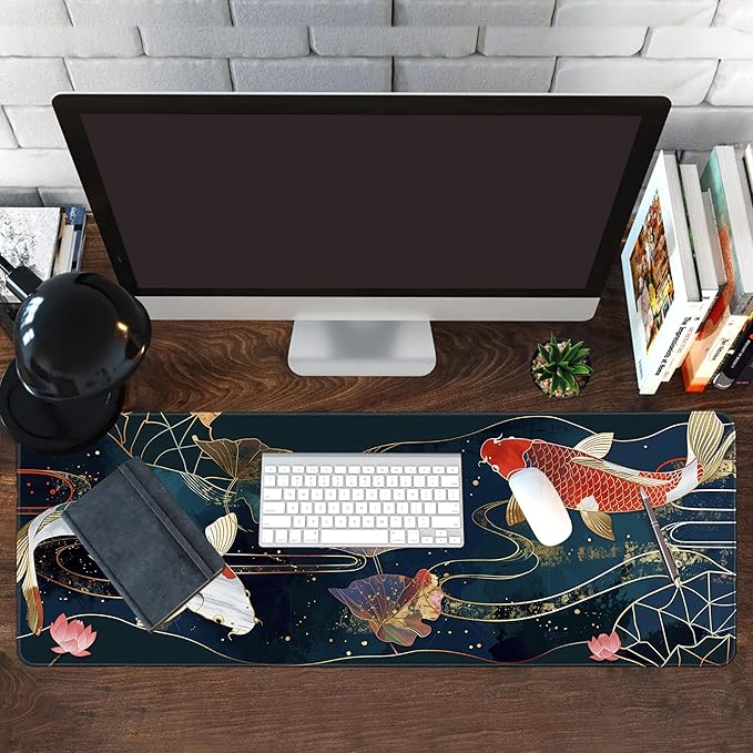 Long Gaming Mouse Pad Extended Anime Large Desk Pad with Non-Slip Base Full Keyboard Mat with Stitched Edges for Gaming and Office 31.5 x 11.8 inches (koi)