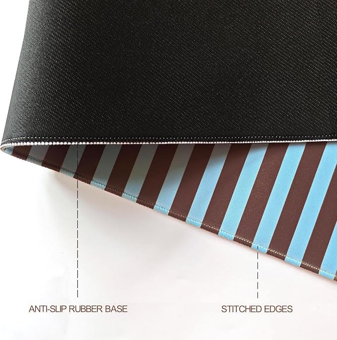 Dark Brown Blue Striped Desk Mat Cute Pastel XXL Large Gaming Mouse Pad Desk Pad Kawaii Cozy Aesthetic Keyboard Laptop Computer Mat Home Office Decor